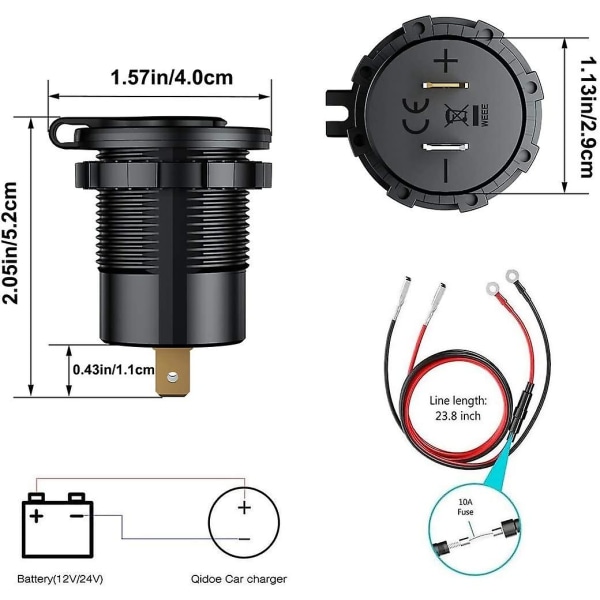 Hurtiglader 3.0 Bil Lader, Vanntett 36w, Dobbel Usb Qc3.0, Strømuttak