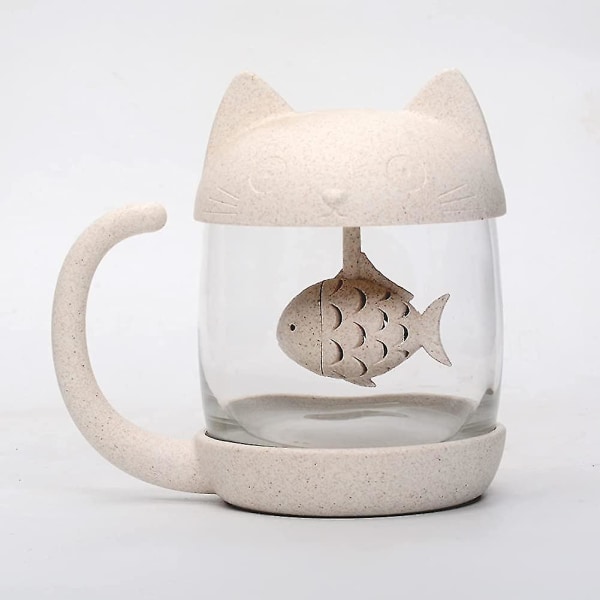 250 ml Katt Glasskopp Te-kopp med Fiske-teinfuser Sil, Perfekt