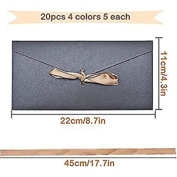 20 stk Retro Kraftpapir Konvolutter 22x10,8cm Vintage Konvolutter