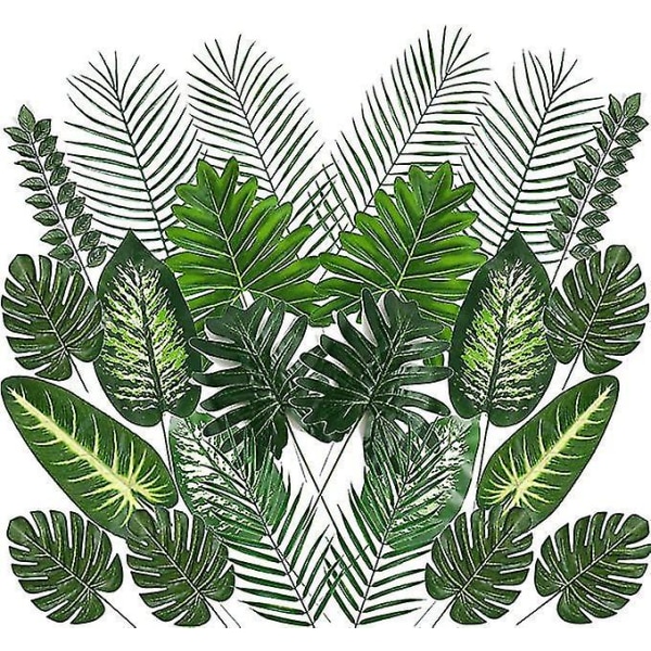 24 stk. Kunstige Palmblade Tropiske Planter Faux Stængler Dekoration