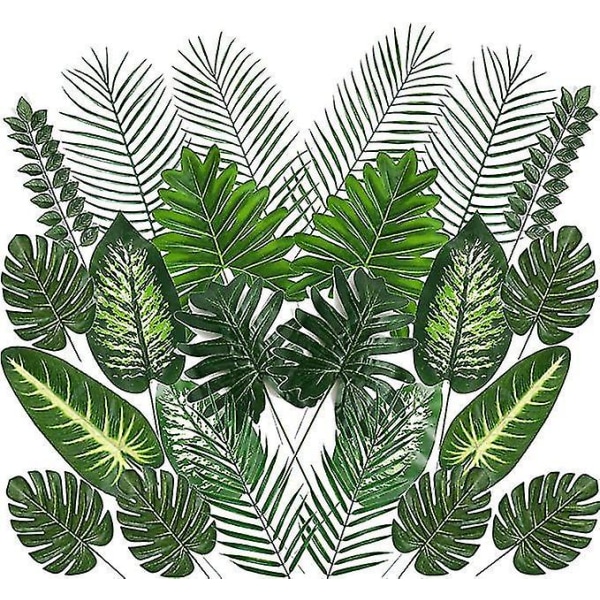 24 stk kunstige palmeblade tropiske planter imiterede stængler