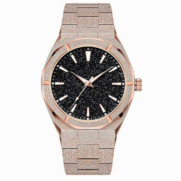 Vattentät Kvartsarmbandsur i Rostfritt Stål med Korund Stjärnhimmel Urtavla för Män Rose shell starry sky dial