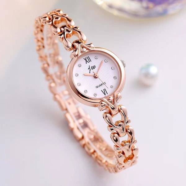 Watch stålarmband Enkel elegant högkvalitativ watch för mellanstadieelever Gold strap white noodles