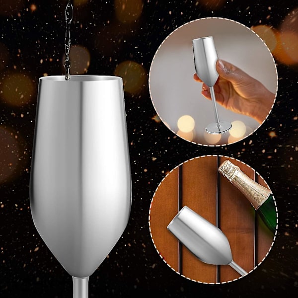 2 Sæt Rustfrit Stål Champagne Fløjte Glas, 201ml Sølv