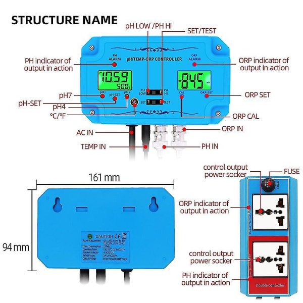 Ph Tds Meter Ec Orp Temp Vandkvalitetsdetektor