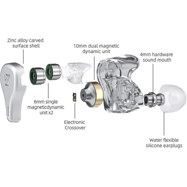 KZ DQ6 Kuulokkeet 3DD Basso Hifi Stereo Kuulokkeet Irrotettavalla Kaapelilla