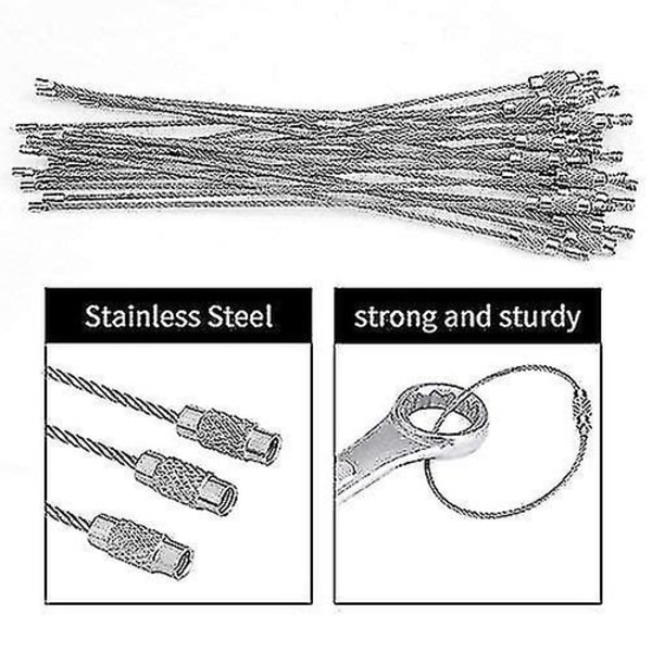 7 stk wire nøkkelring, rustfritt stål wire nøkkelring, kabel tau nøkkelring løkker med skruelås