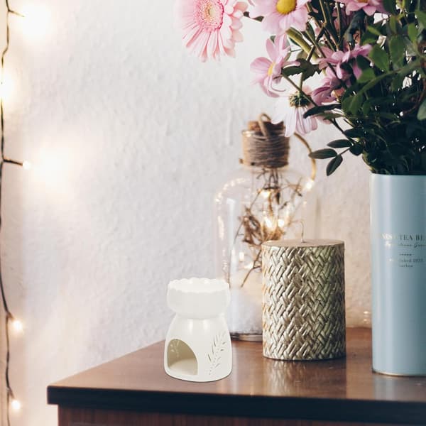 Keramisk Aromaterapi Brænder Hvid Bladdesign Aroma Fyrfadslys Ovn