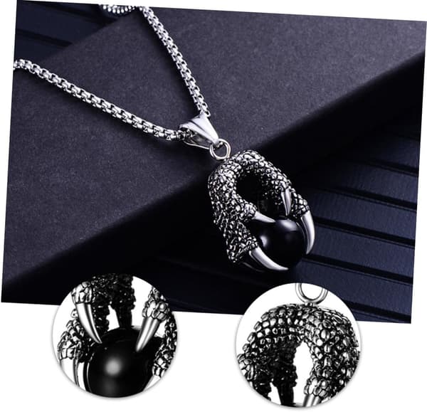 Drageklo vedhæng halskæde til mænd, sort perle og firkantet perle rustfrit stål kæde choker