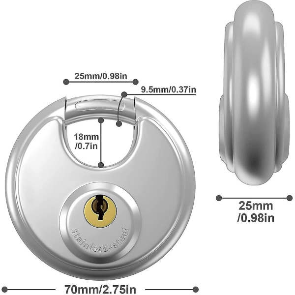 Pyöreä U-lukko 70 mm, Sääsuojattu Levylukko Ulkokäyttöön, 9,5 mm Koukku