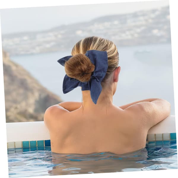 2 st blå fyrkantig sjal hårband elastisk scrunchie hästsvanshållare för kvinnors hårbulle