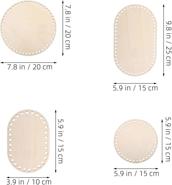 4 st virkade korgbottnar i trä, oval form, obehandlade träutskärningar