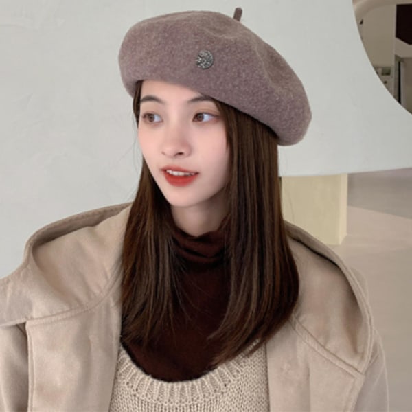 Enkel Farvet Ottekantet Kasket Simpel Uld Beret Malerhat Til Halloween Jul Light gray