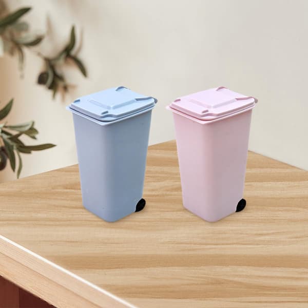 2 stk 650 ml Mini Skrivebordsøppelbøtter Multifunksjonelle Søppelbøtter med Lokk