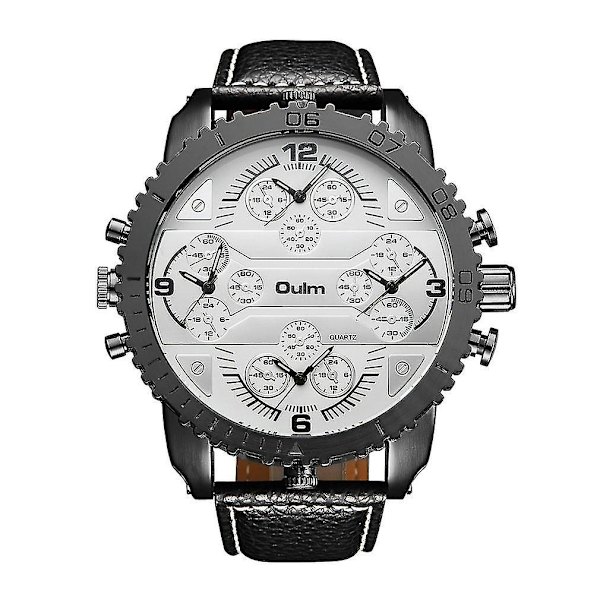 Olum 3233 Herrar 4 Tidszoner Läderarmband Kvartsur