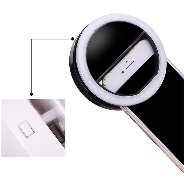 Bærbar Selfie Light Ring Clip LED Flash Light Telefon Ring