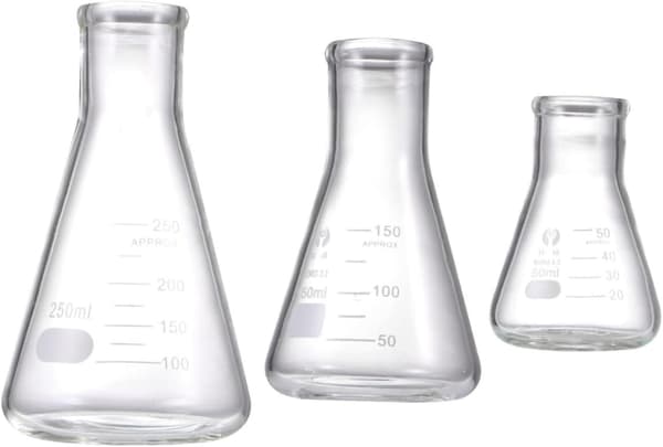 3 stk. glasskolbe konisk kolbe laboratorieutstyr for studenter kjemi eksperiment