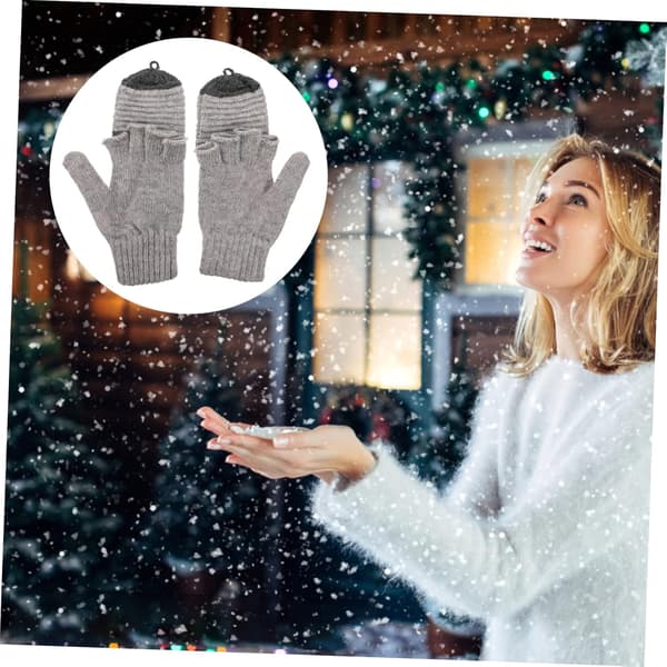 Stickade varma handskar för damer konvertibla halvfingerhandskar för vinter och termisk komfort