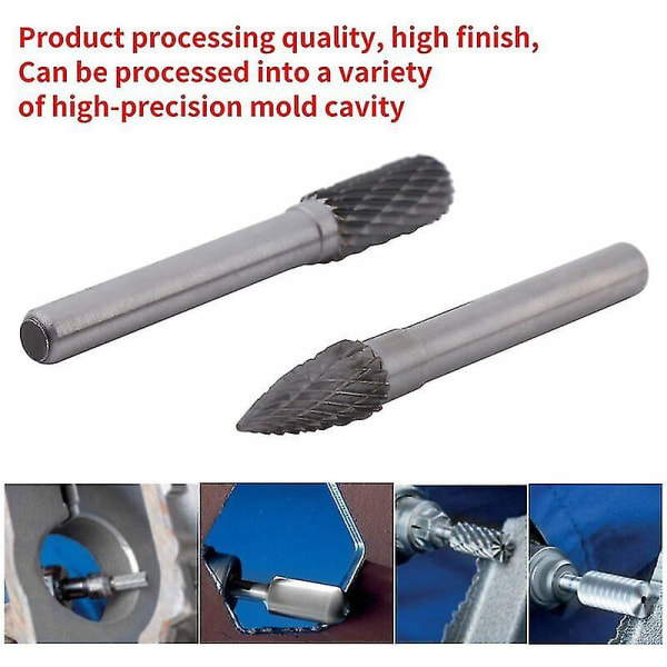 Tungstenstålfräsar Slipfräs 6mm Skaft 10mm Huvud Rotationsfrässet