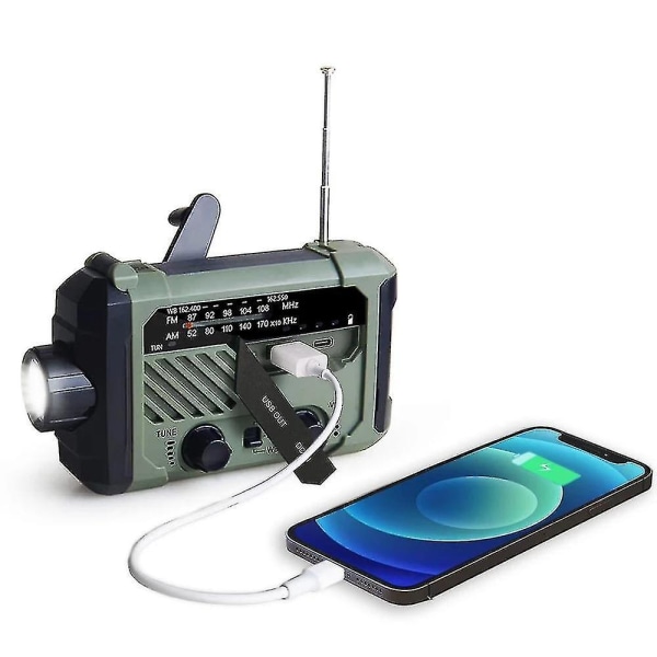 Bärbar Radio Handvev AM FM NOAA 3-i-1 Solcell 2000mah