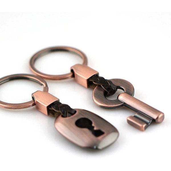 Par-nøkkelring, nøkkelring, nøkkel lås, gave med 2 stk. Bronse (2 stk.)