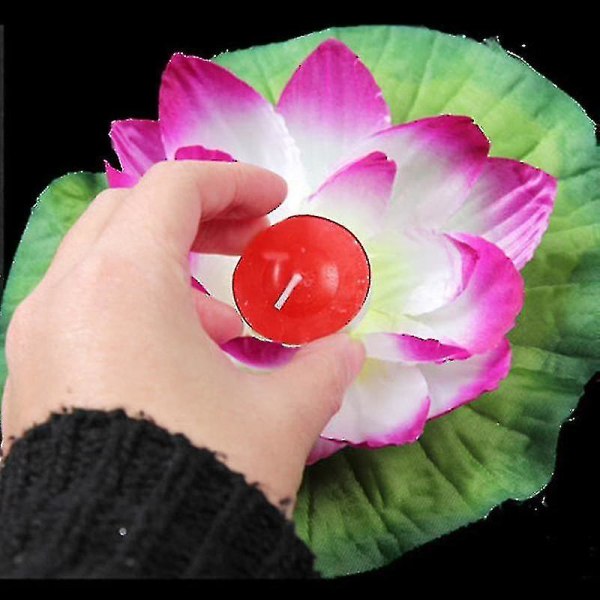 Pakke med 10 Multicolor Silke Lotus Lantern Light Floating Candle Ornamenter