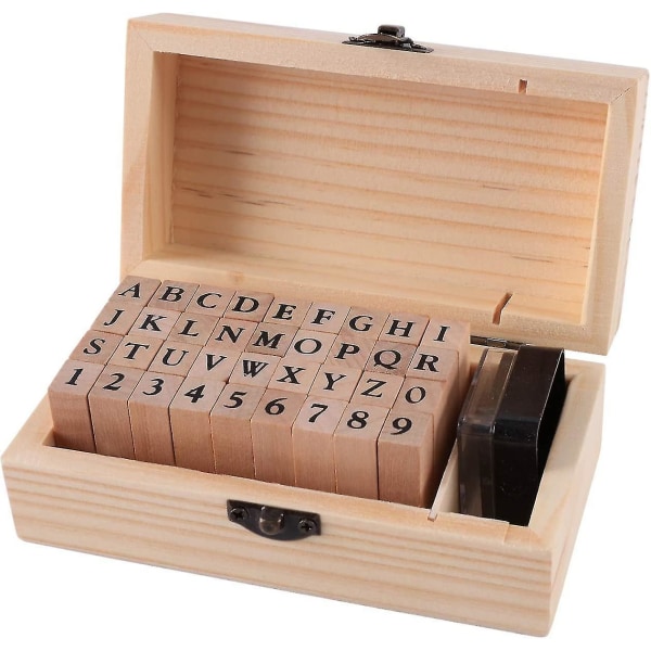 36pcs Wooden Rubber Alphabet Letter Stamps Set Box