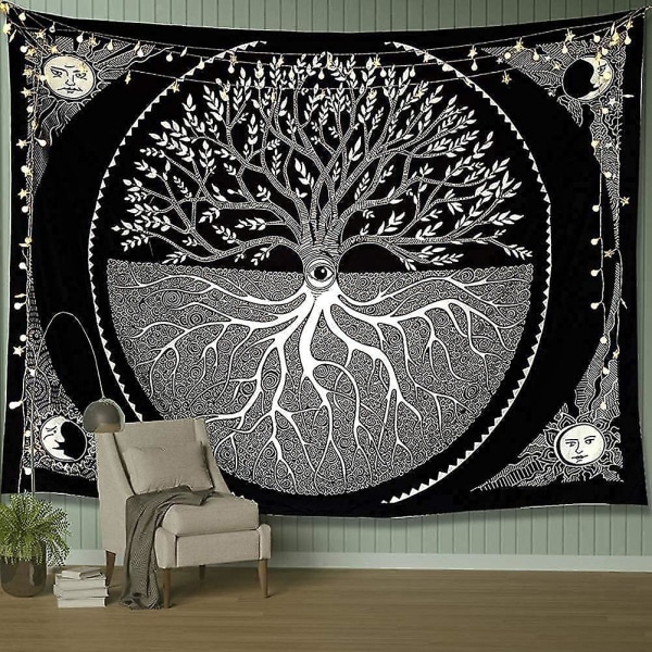 Tree Of Life Wall Tapestry Sun And Moon Aesthetic Tapestry Wall Hanging Black White Mandala Tapestries Wall Art Decor For Living Room Bedroom (tree