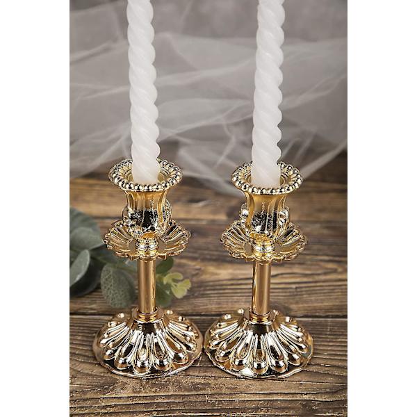 Gyllene Koniska Ljusstakar, Set Om 2 Premium Gyllene Ljusstakar Med Lyxig Graverad Aulic Design (Gyllene Blommor X 2)