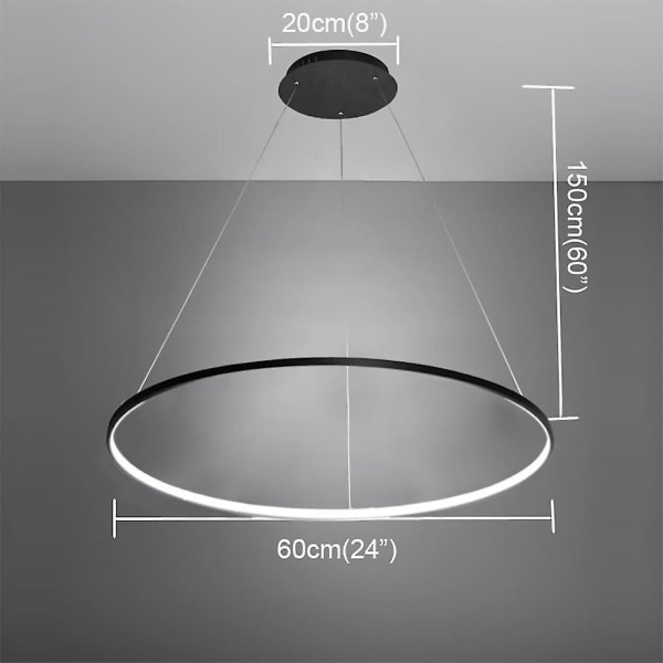 1-ljus 60 cm LED-hänglampa i metall och akryl, cirkelformad