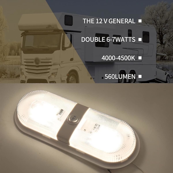 Lumen Led 12v Caravan Kattokaksinen Kupuvalaisin, 12v Caravan Sisävalaistus Kytkimellä Trailerille Caravanille Autolle Veneelle, Kirkas Kannen (luonnollinen Valkoinen