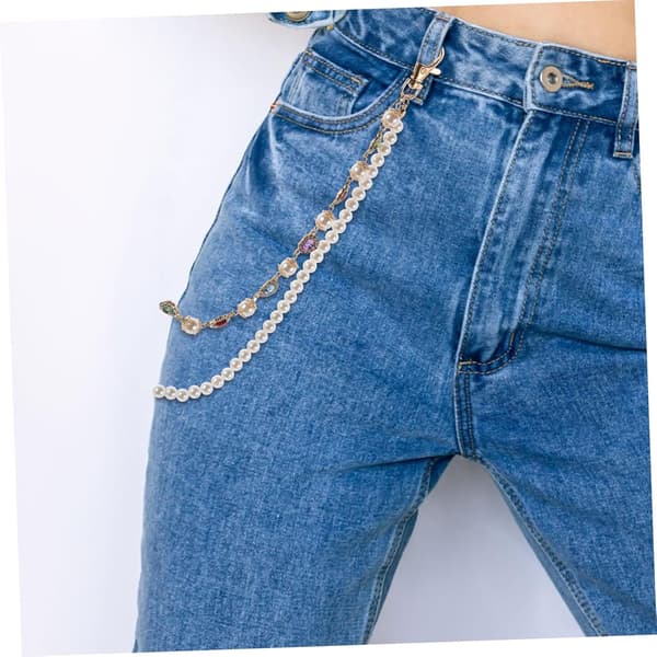 Perle Buksekæde Rhinestone Hjertekæde til Kvinder Taljebælte til Jeans Punk Mode Tilbehør