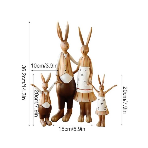 4-pack Miniatyr Kanin Familj Harts Trädgårdsdekoration Påsk