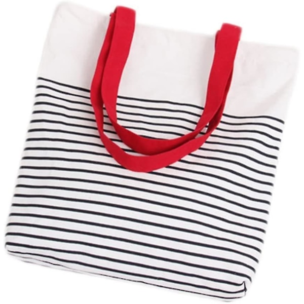 Naturlige Canvas Tote Bags Stribet Indkøbspose Strand Lynlås Taske