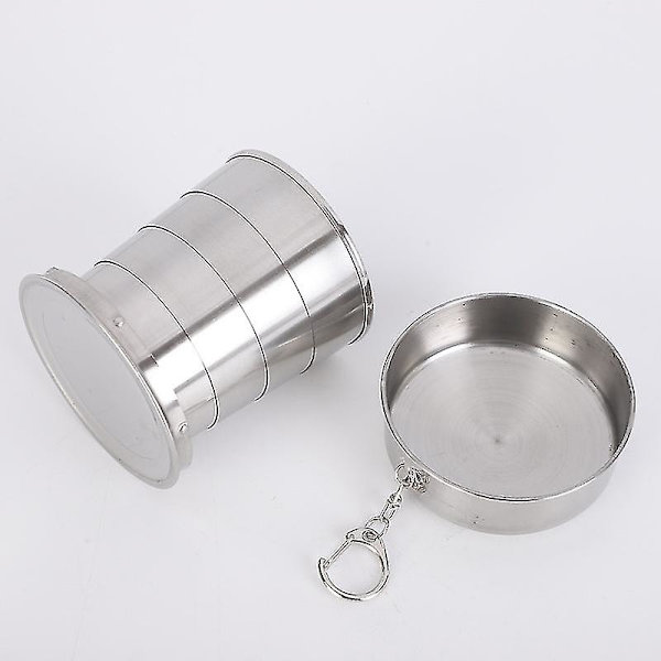 Teleskopisk Mugg i Rostfritt Stål, Vikbar, Utomhus, Resa, Tre Vikbara Muggar, Teleskopisk, 1 St - Silver