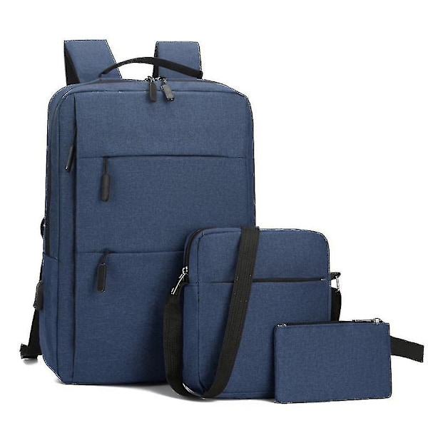 3-delt sett Unisex Skole Ryggsekk Reise Ryggsekk Skulder Laptop Bag Utendørs Blue