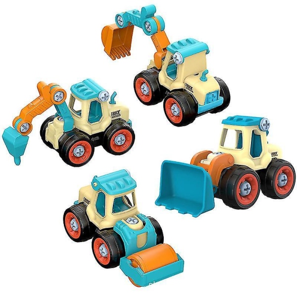 Børne byggelegetøj gør-det-selv skrueteknik Køretøjsgravemaskine Road Roller Bulldozer Børnegave