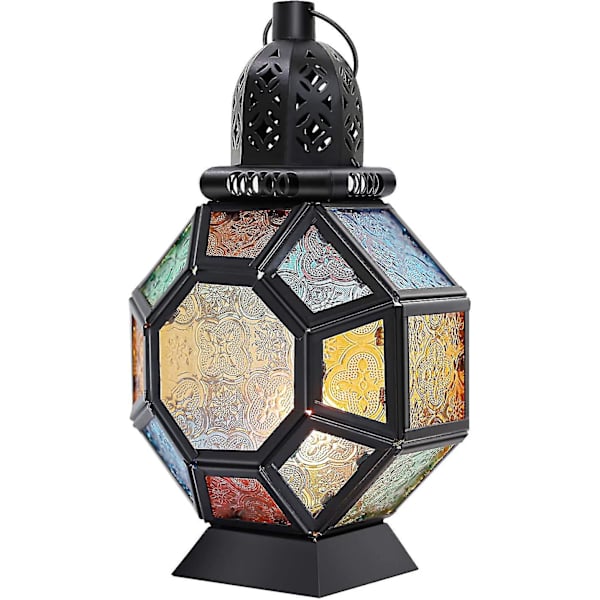 Retro Järn Ljuslykta, Bärbar Marockansk Smidesjärn Färgat Glas Ljusstake Hängande Lampa Häst Ljus Vindlykta För Heminredning Ramadan Bl