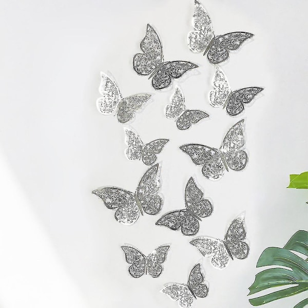 12 st 4d ihåliga fjärilsväggklistermärken gör-det-själv-hemdekorationer väggdekorationer för bröllopsfest