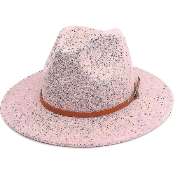 Women Wool Wide Brim Belt Buckle Fedora Hat