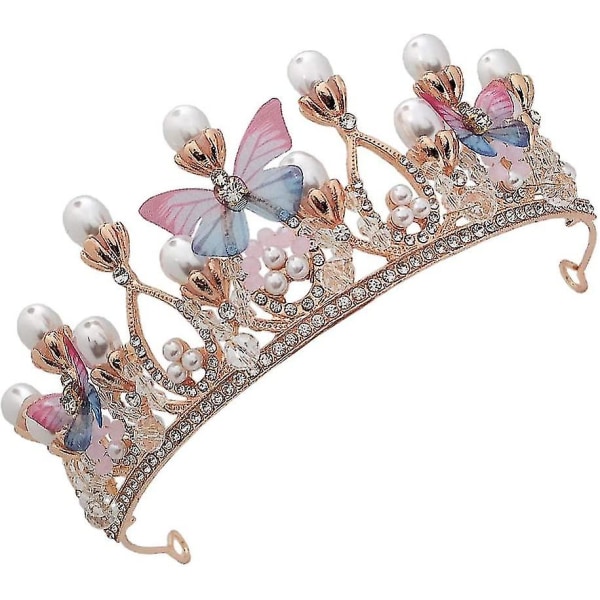 Flickor Crown Bridal Crown Pearl Butterfly Tiara Pannband Bröllop Hår Smycken Crown Party