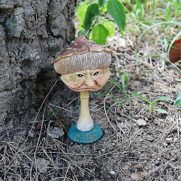 Miniatyr Lykkelige Sopp Resin Statue Med Gammel Kvinne Ansikt Hage Yard Lawn Dcor