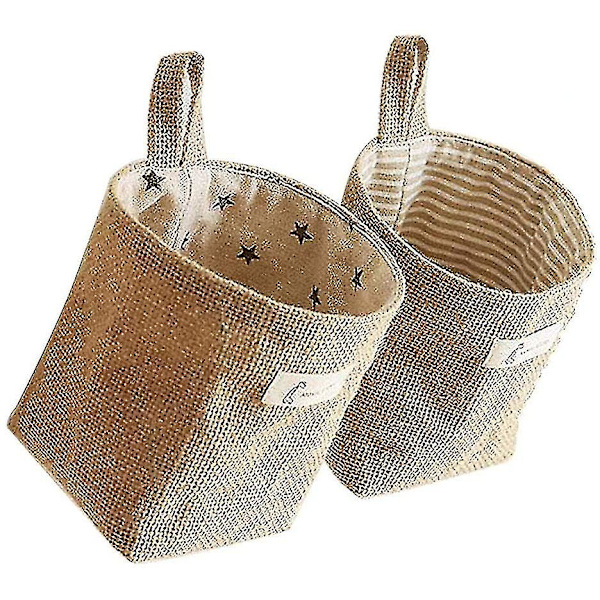 2 Stykker Bomuld Linned Opbevaringskurv Taske, Foldbar Opbevaringskurv, Bomuld Og Linned Opbevaringskurv
