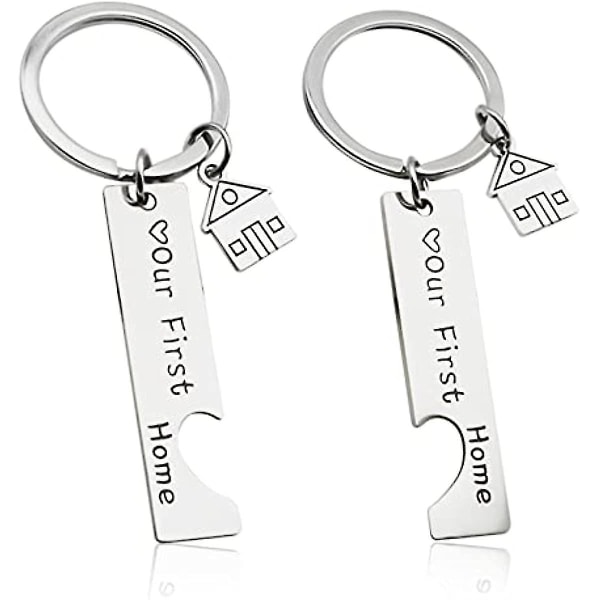 Couples Keychain 2pcs Stainless Steel Keyring Chain Engraved Keyring Our First Home House Keyrings