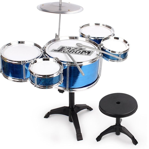 Jazz Trommesett for Småbarn - Slitesterke, Slagfaste Trommer - Avtakbare Trommer - Instrument - yuhao Oversized Drum Set Blue
