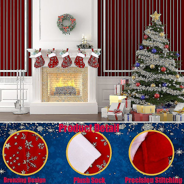 12 stk Julemini Strømper Glitter Snøflak Stjerne