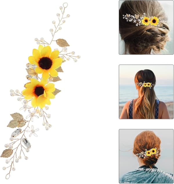 Solsikke brudehodebånd med håndlagde rhinestones, blomsterhårtilbehør til bryllup