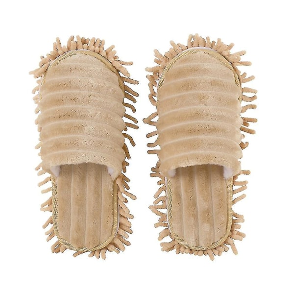 Moptofflor med bekväma tofflor - Lätt rengöring, dammborttagning, varma och hållbara för hemmet, sovrummet, beige, 1 par