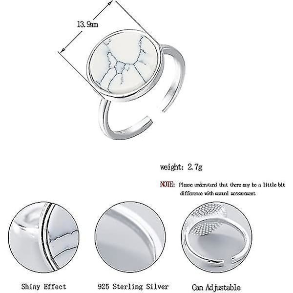 925 Thai Sølv Punk Elegant Hvid Sten Rund Åben Ring