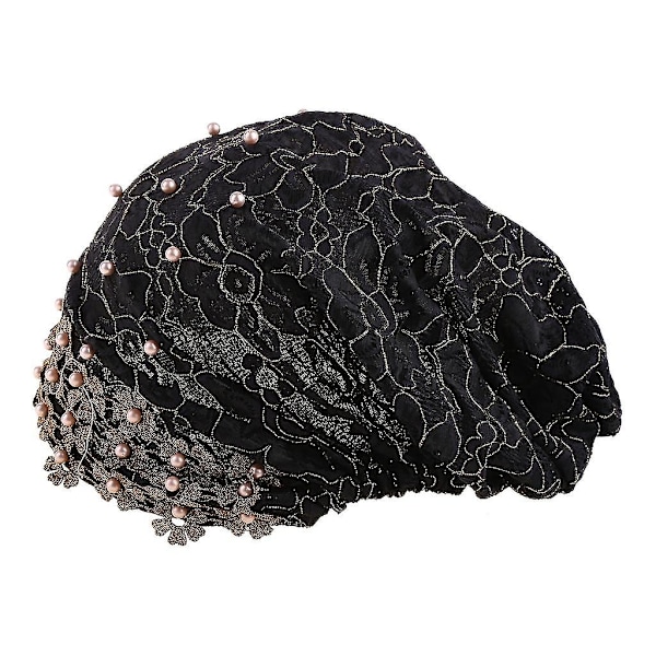 Hodeplagg for kvinner, muslimsk, elastisk mesh, turban, caps, broderi, blonder, beanie, hodeplagg, kunstig perle, perlekjede, bonnet, kjemohatt